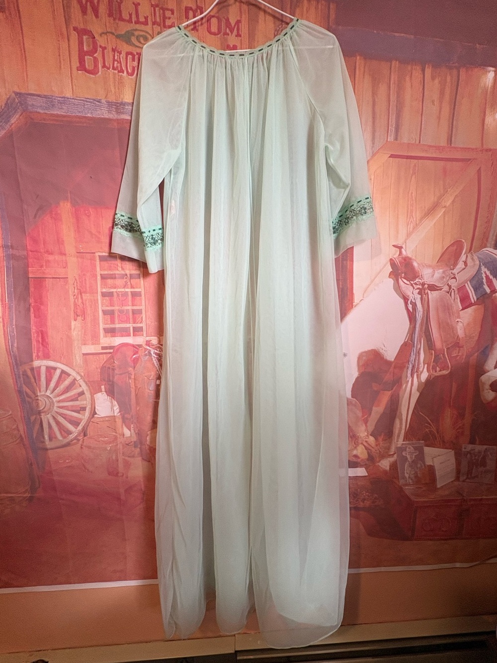 Vintage 1960s/70s Slumber Suzy Dreamwear Mint Green Sheer Peignoir Robe - Picture 5 of 6